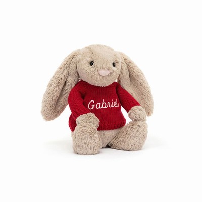 Jellycat Bashful Beige Bunny with Red Jumper New Zealand | HCXTV1809